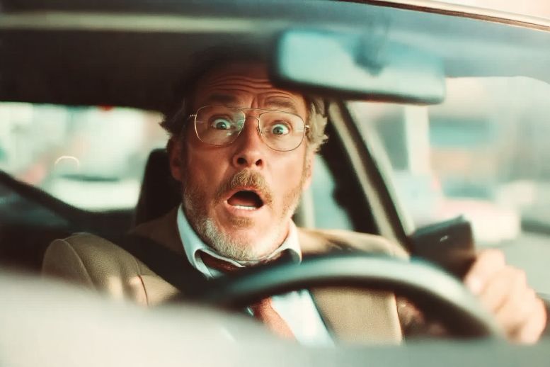 man-in-auto Geschrokken bestuurder van de auto die me aanreed